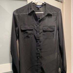Sheer long sleeve button down shirt